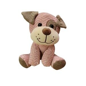 10" Hug Fun Smiling Puppy Dog Pink And Beige Zigzag